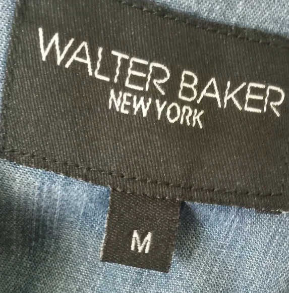 Walter Baker Ombré Blue Denim Back Zip  Up Long Sleeves Gunmetal Button Blouse - Picture 16 of 16